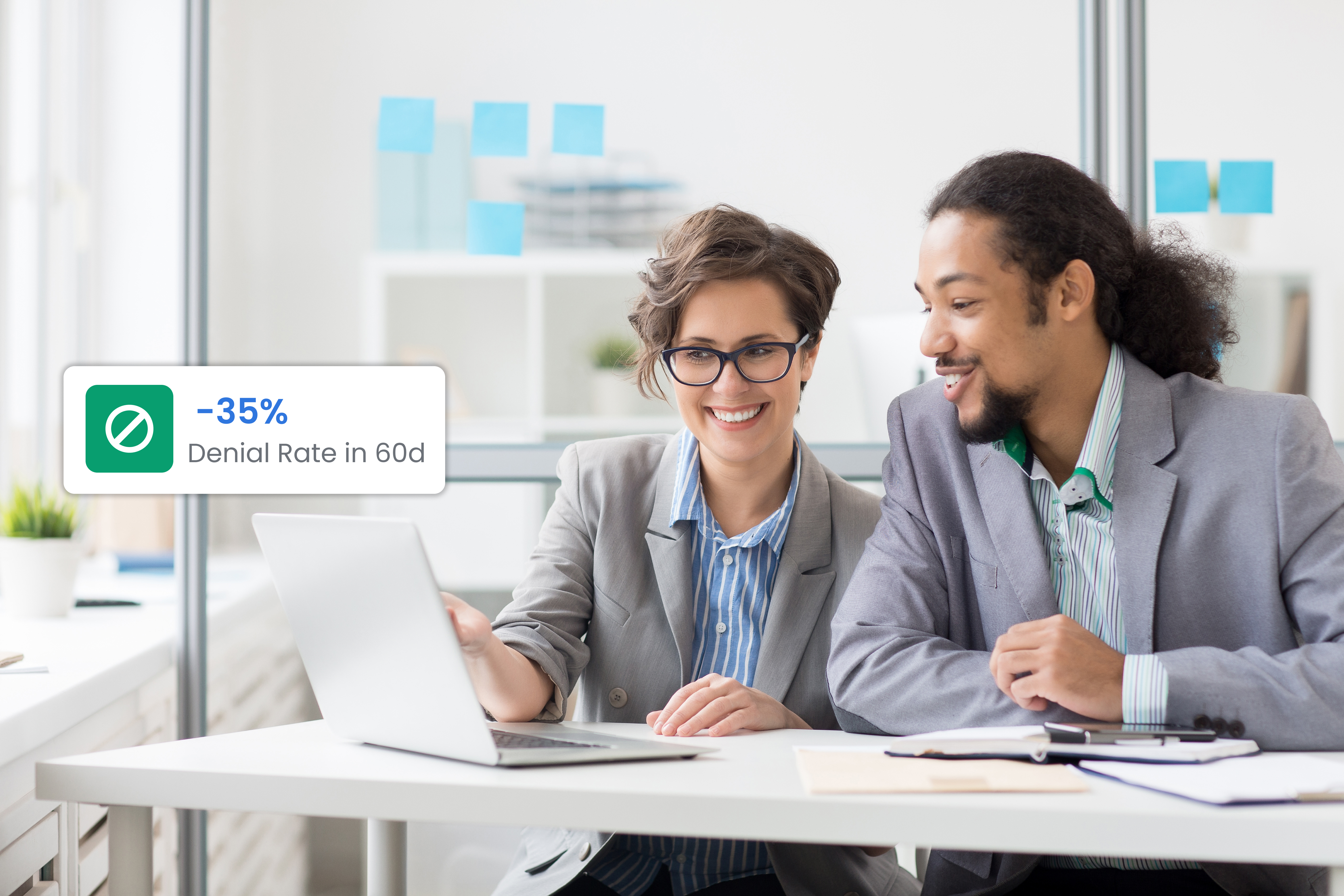 Healthcare practice team reviewing denial reduction analytics on eCareMedCoder dashboard